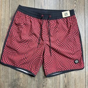 Howler Brothers Warlock Tech Boardshorts Mens Small Red Black Warped Checkered